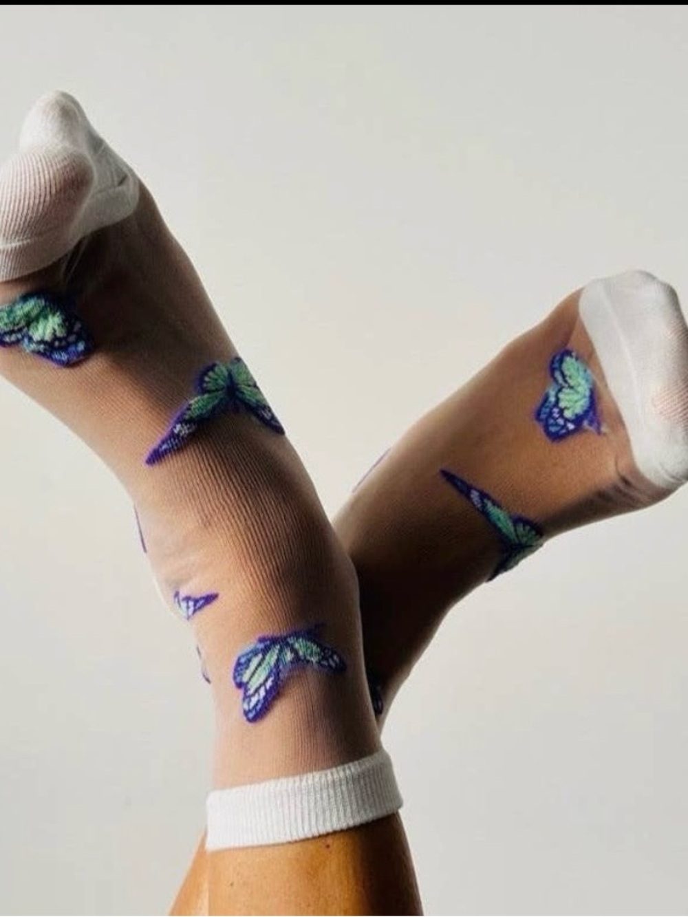 Sockette Sheer Butterfly Ankle Socks - Blue & Mint